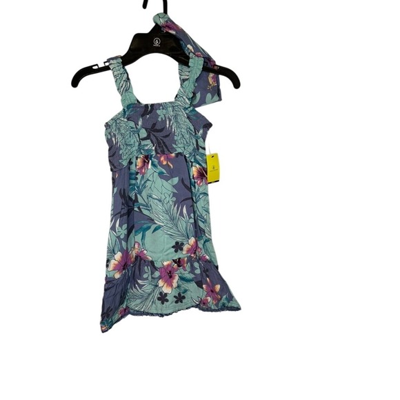 Volcom Girls Tropical Floral Dress Matching Headband Size 6 New Mineral Blue NWT - Picture 1 of 7
